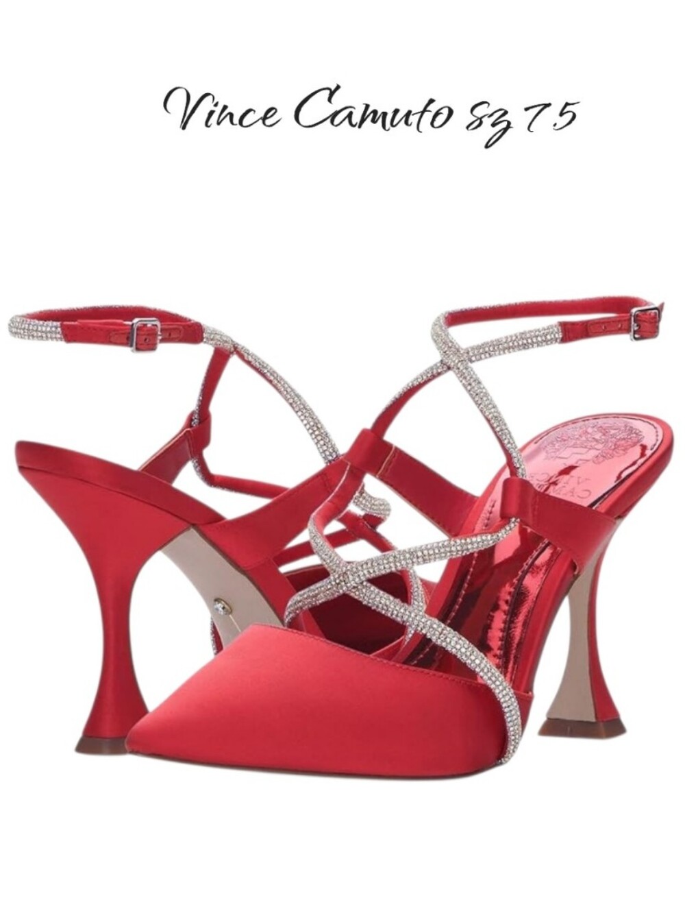 Vince Camuto Kadrya Red Rhinestone Ankle Strap Dress Heels 7.5 New